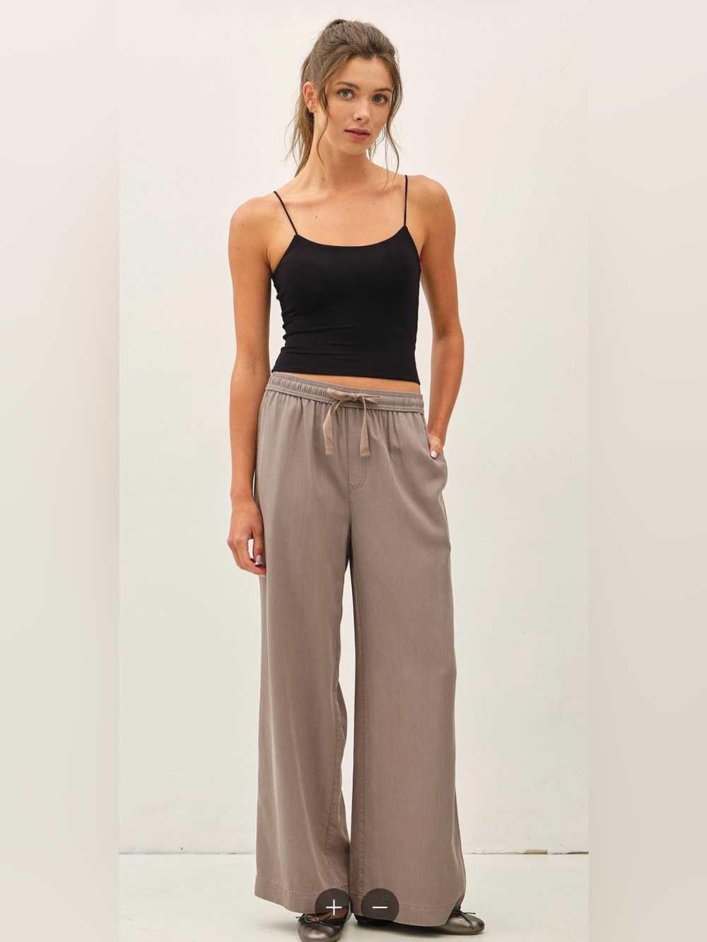 BE COOL Taupe Wide-Leg Drawstring Pants